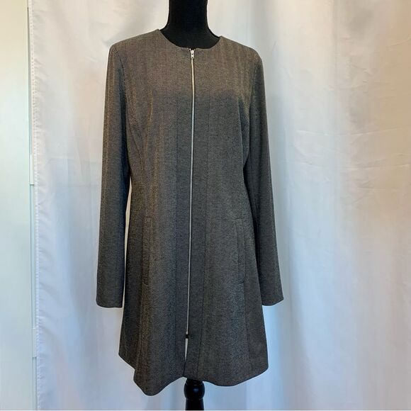 TOBIAS black herringbone long sleeve blazer coat zipper front Sz 10 NWOT - Picture 12 of 12